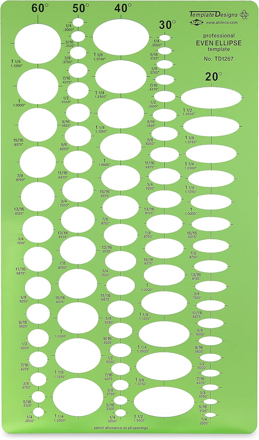 Alvin, TD1267, Even Ellipse Master Template, 6.5" x 11" x .030"