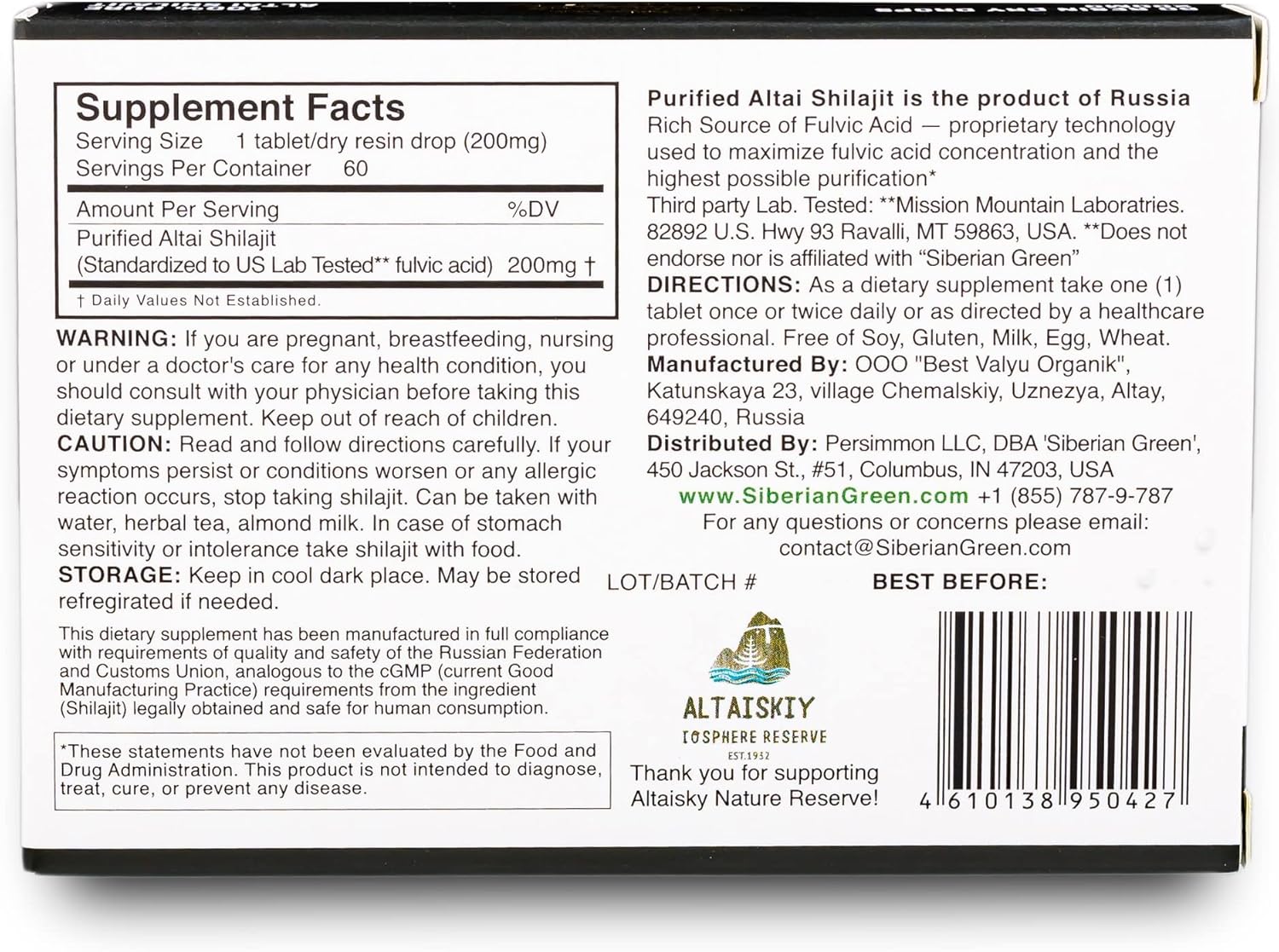 Siberian Green Premium Pure Shilajit Dry Drops Altai Golden Mountains - 60 Count (200 mg) Authentic Safety & Quality Certificate - US Lab Tested Fulvic Acid - Image 4