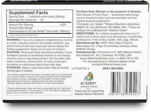 Miniatura 4 de Gotas secas Shilajit Pure de alta calidad Altai Golden Mountains - 60 unidades (200 mg) Auténtico certificado de seguridad y calidad - Ácido fúlvico