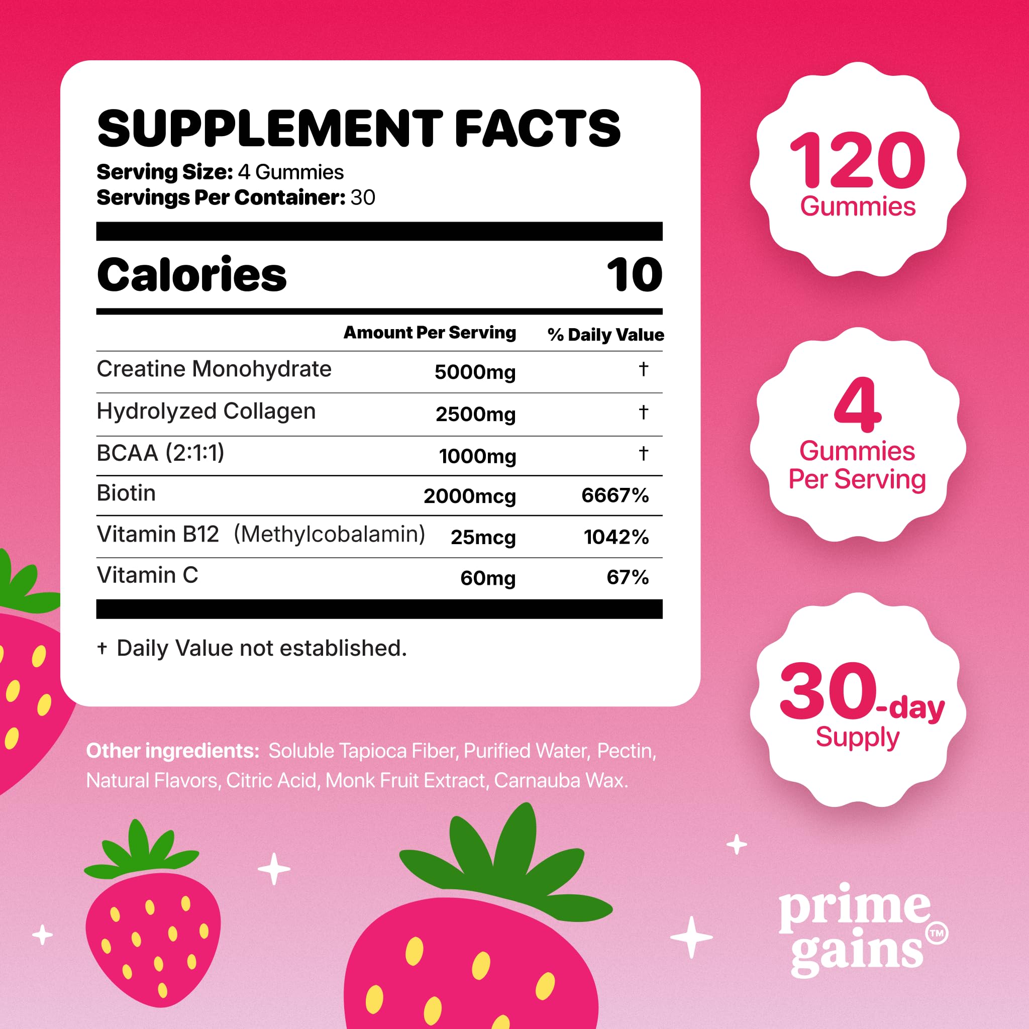 6-in-1 Creatine Gummies for Women – 5000mg Creatine Monohydrate with Collagen & Biotin for Glute Strength Support, Hair, Skin & Nails – Muscle Strength, Recovery & Energy – Sugar Free – 120 Ct — Amazon image 3