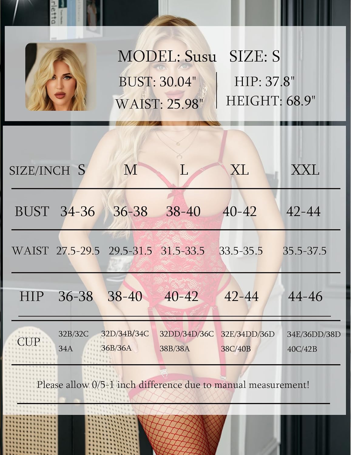 Avidlove Lingerie Sets for Women Underwire Lingerie Sexy Lace Cutout Bodysuit Garter Teddy with Fishnet Stockings - Image 6