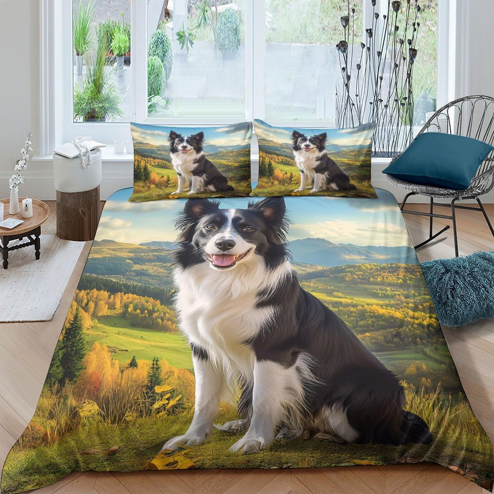 Ctjqhvkz Style-3 3D Printed Border Collie Landscape Fitted Sheet Microfiber Soft Non-Slip Bed Cover For Bedroom Guest Room Dorm Decor Single（135X200cm）