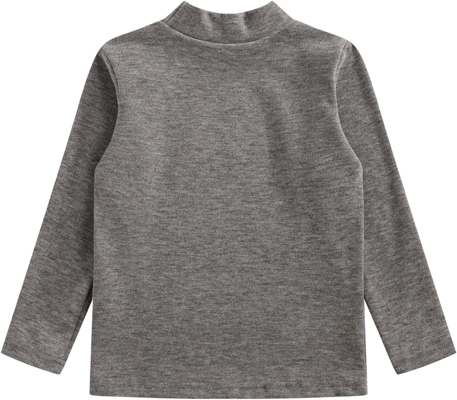 Freebily Boys Girls Bear Embroidery Long Sleeves T-Shirts Turtleneck Thermal Underwear Solid Color Warm Tops Undershirts