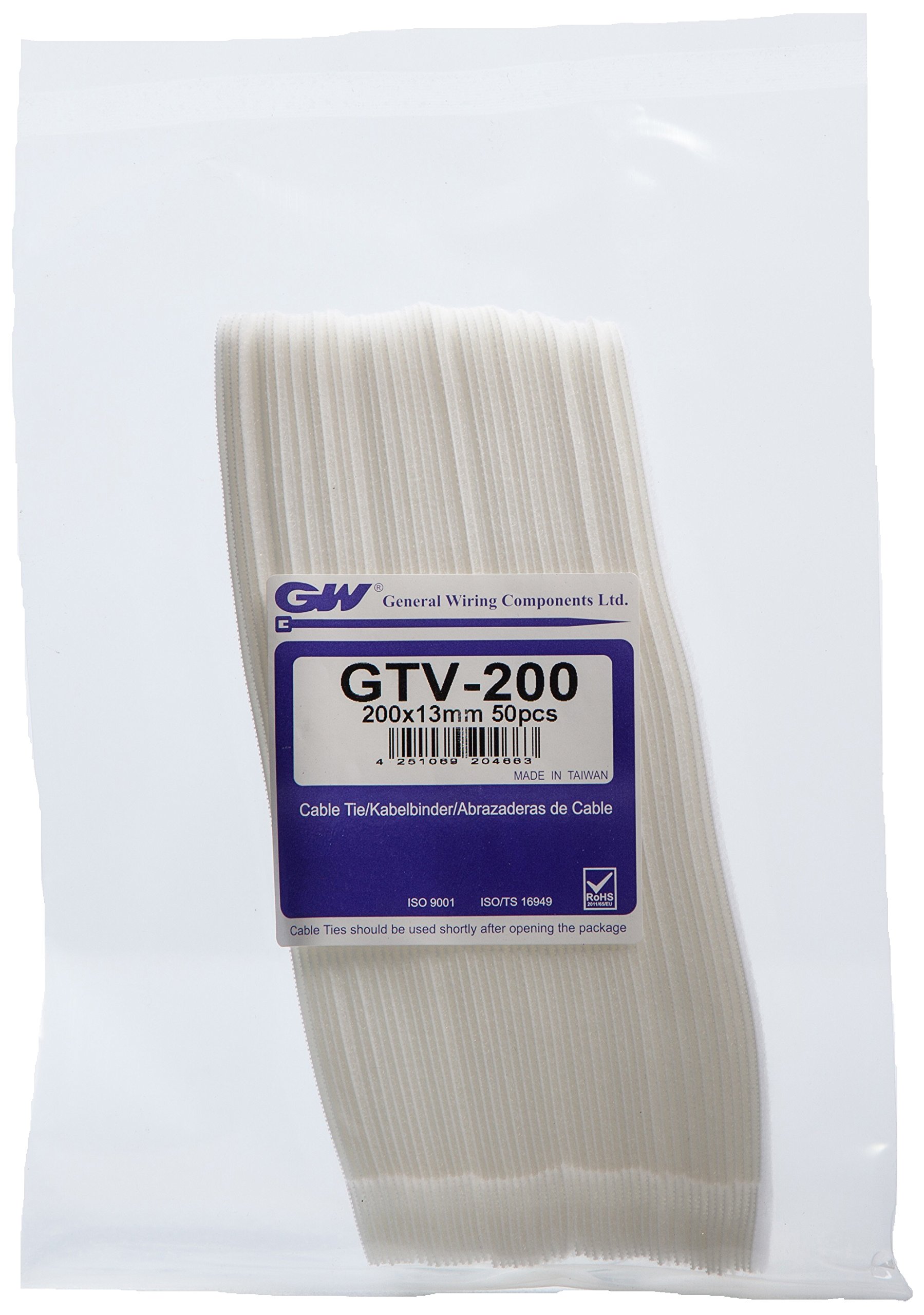 GW Kabelbinder-Technik GTV-200HD/50WHT Hook and Loop Cable Fastener, Weiss