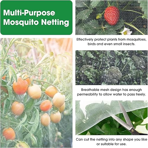 Miniatura 4 de Unves Red de jardín de 10 x 30 pies, mosquitera reutilizable para plantas, insectos, insectos, para proteger verduras, frutas, árboles, flores,