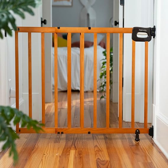 Ingenuity The Stairway 48W Series, 30'-48' Wide, 32 Tall, Baby Gate for Stairs with Door, Wood Safety Gate for Doorways and Stairways - Oak Wood