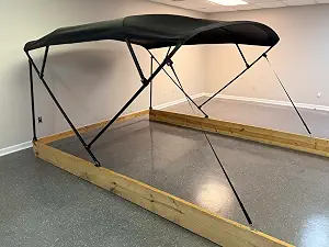 Cypress Rowe Outfitters Pontoon Boat Bimini Top, Square Tube Black Powder Coated Frame, Black Canvas, 8 to 12' Long, 8 1/2' Wide