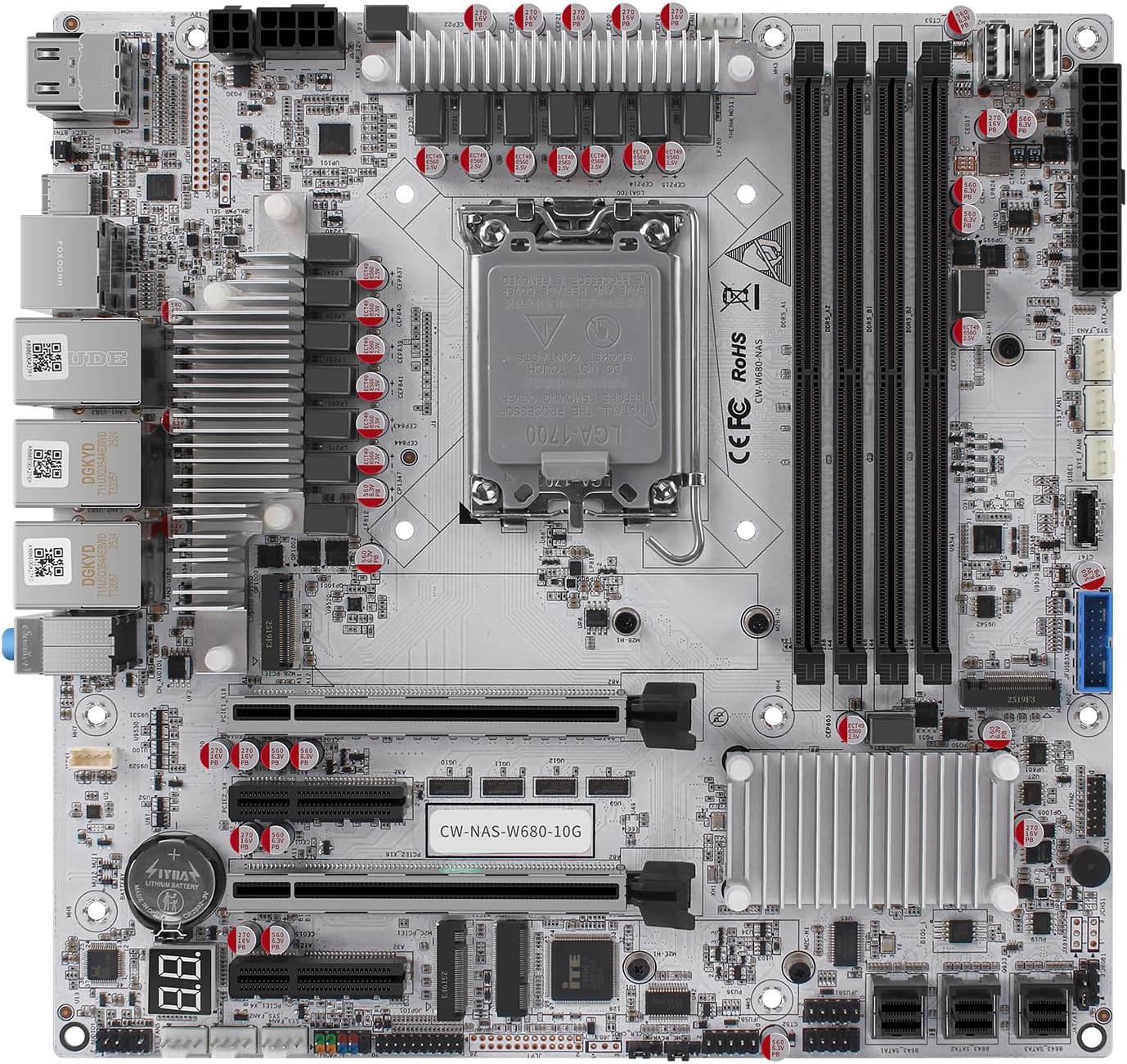 StoneStorm W680 12-Bay NAS Server M-ATX Motherboard(LGA1700, 12th/13th/14th Gen. Desktop Processor), 4* U-DIMM DDR5 MAX 128GB, 3* M.2 NVMe, 12* SATA 3.0, 10G RJ45, PCI-E x16, Type-C 10Gbps, 8K Display