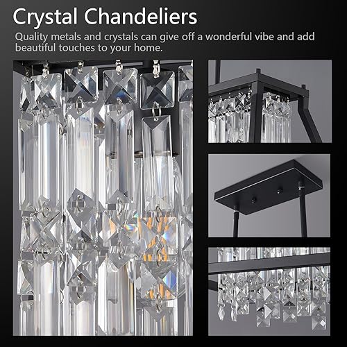 Miniatura 6 de BBLLWJ Lámpara de comedor de 25.98 pulgadas, lámpara de cristal trapezoidal industrial de granja, lámpara colgante de cristal de metal negro para
