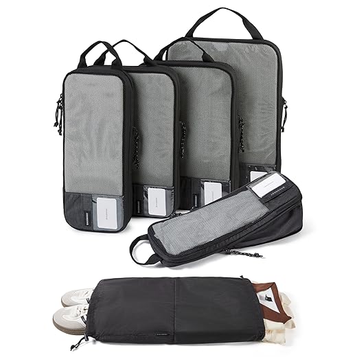 BAGSMART 6 Set Compression Packing Cubes for Travel, Lightweight Vacation Travel Essentials for Men, Travel Accessories for Suitcase Organizer Bags Set, Durable Luggage Organizer Travel Bags