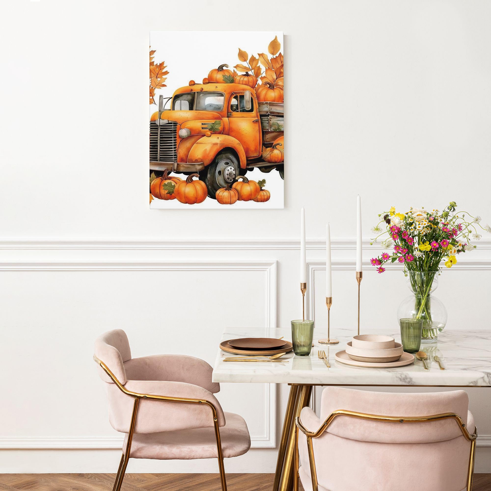 Amazon.com: Autumn Pumpkin Truck Canvas Wall Art, Orange Vintage