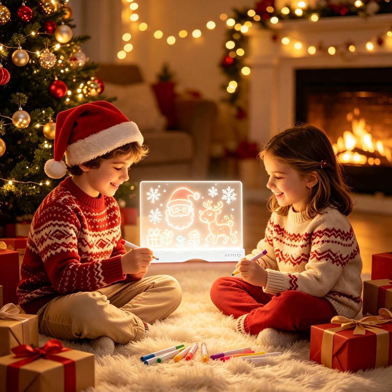 Pizarra de Dibujo Luminosa Pad De Dibujo Recargable Con Rotuladores | Pizarra De Escritura LED Con 13 Efectos para niños y niñas, colegio, aula, hogar, viajes, coche y avión