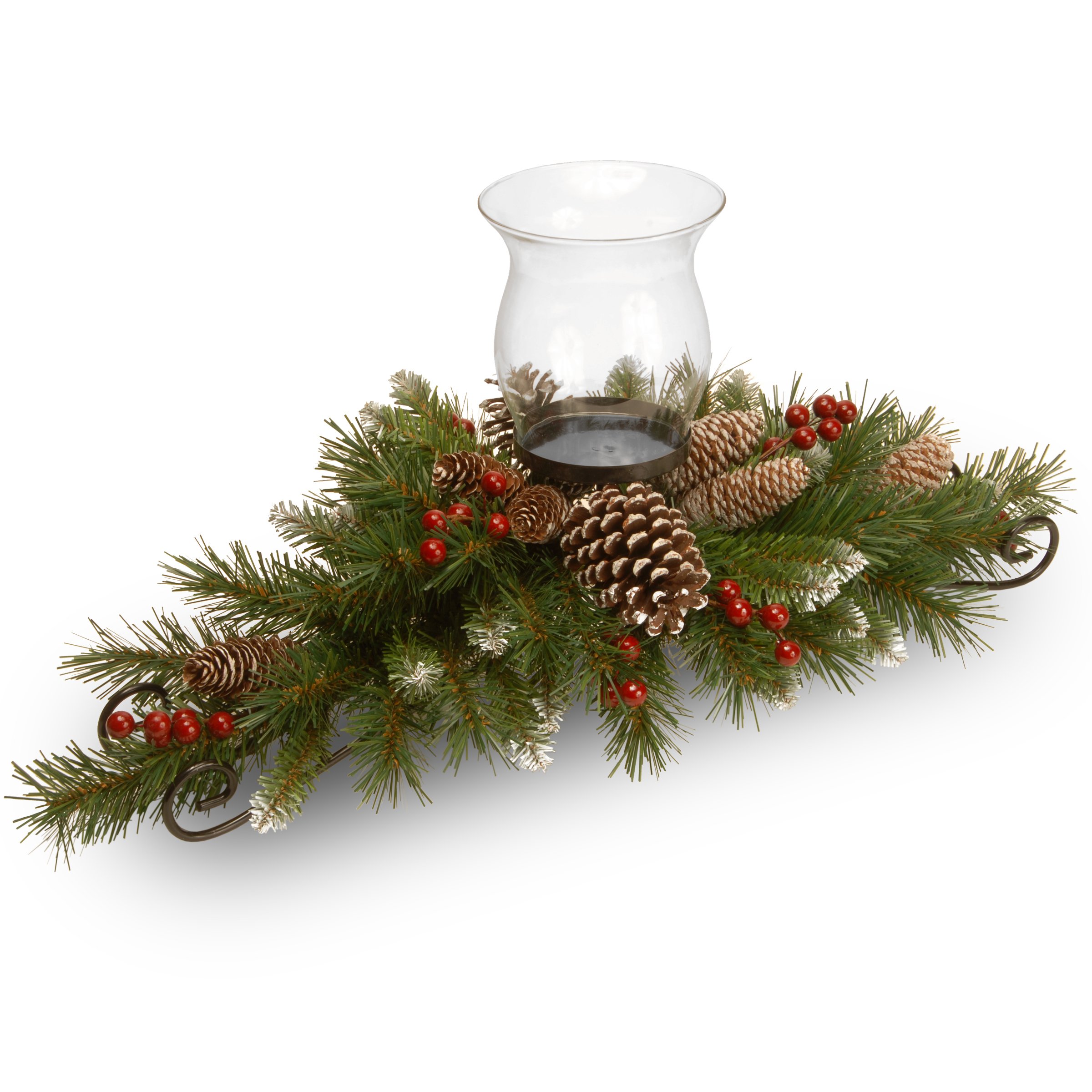 National Tree 30 Inch Frosted Berry Centerpiece with 1 Candle Holder and Glass Hurricane (FRB3-800-30C-A3)