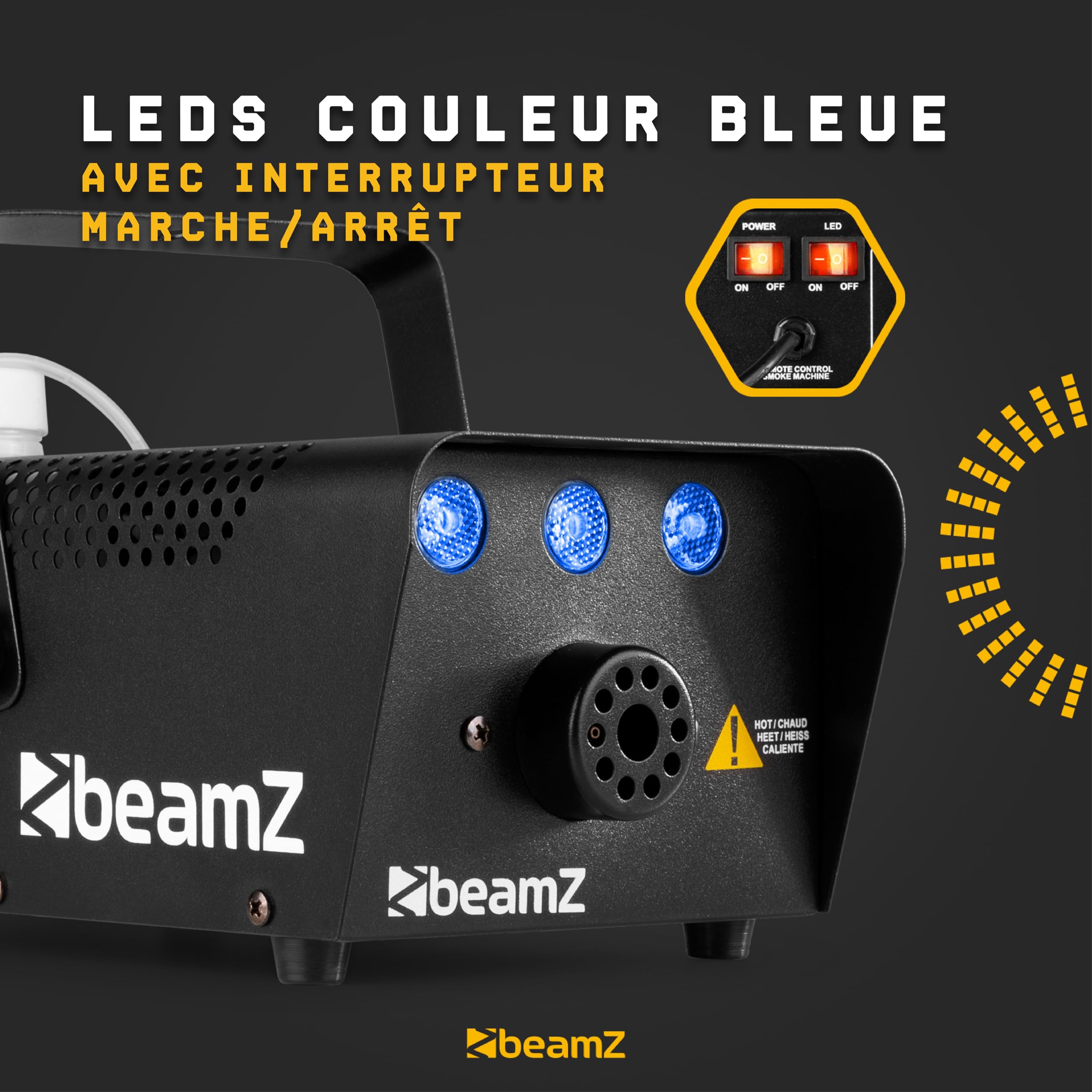 Beamz S700-LED Machine à Fumée avec LED Effet Glace, 700 Watts, 3x LED Bleu, 75m3 de Fumée par Minute, Réservoir de 250ml, Télécommande Filaire, Idéal pour Soirée, Animation et Mariage