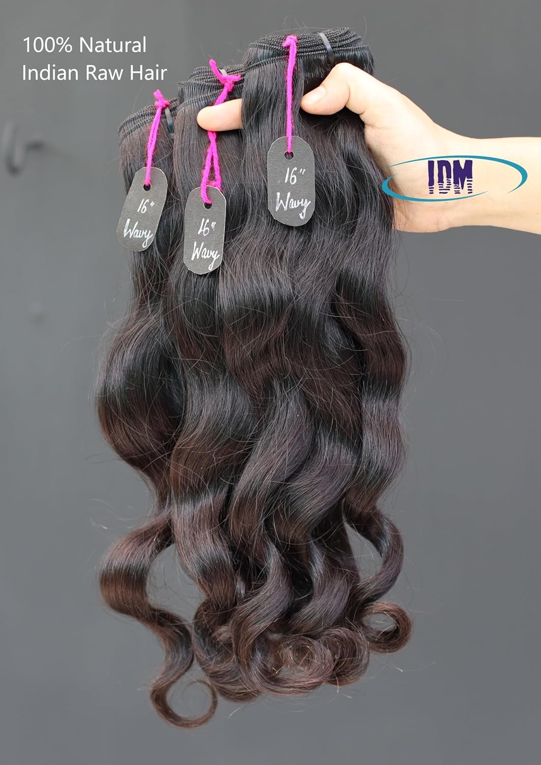IDM 16" Wavy 3 bundles 100% Natural indian Virgin Raw Hair single donor double weft hair bundles