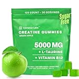 Creatine Gummies 5g – Sugar-Free Creatine Monohydrate + Taurine & B12 | Vegan, Gluten-Free | Green Apple Flavor | 120 Gummies for Strength, Energy & Focus for Women & Men
