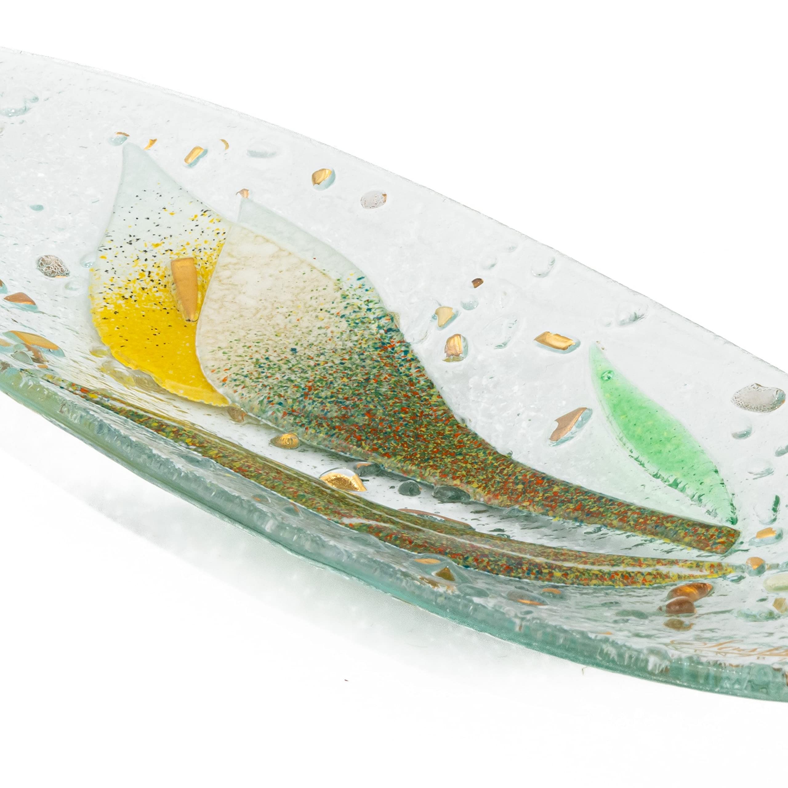 SOSPIRI VENEZIA Svuotatasca Piatto Soprammobile Decoro Floreale Vetro Murano Centrotavola Arredo Casa Idea Regalo Realizzato a Mano Made Italy (cm 28X11 Ovale)