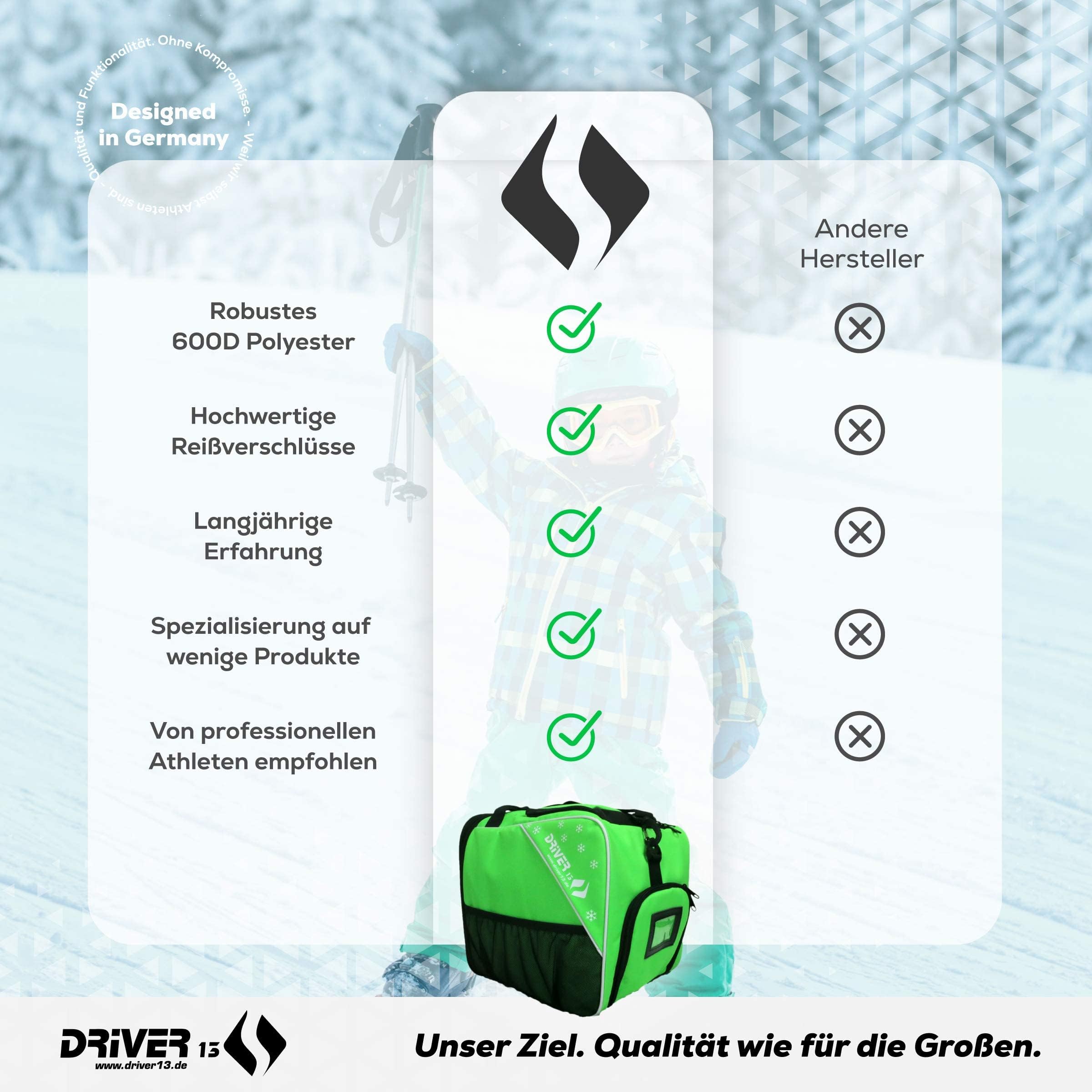 Driver13 Bolsa Infantil para Botas de esquí (bootbag), Bolsa para Botas de esquí Infantiles y Boots de Snowboard, asa de Transporte, Verde