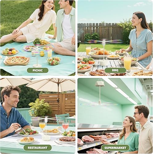 Miniatura 7 de Grete Gotye Ventiladores de mosca de 3 piezas para mesas, ventilador de alimentos para interiores y exteriores, ventilador de mosca con aspas