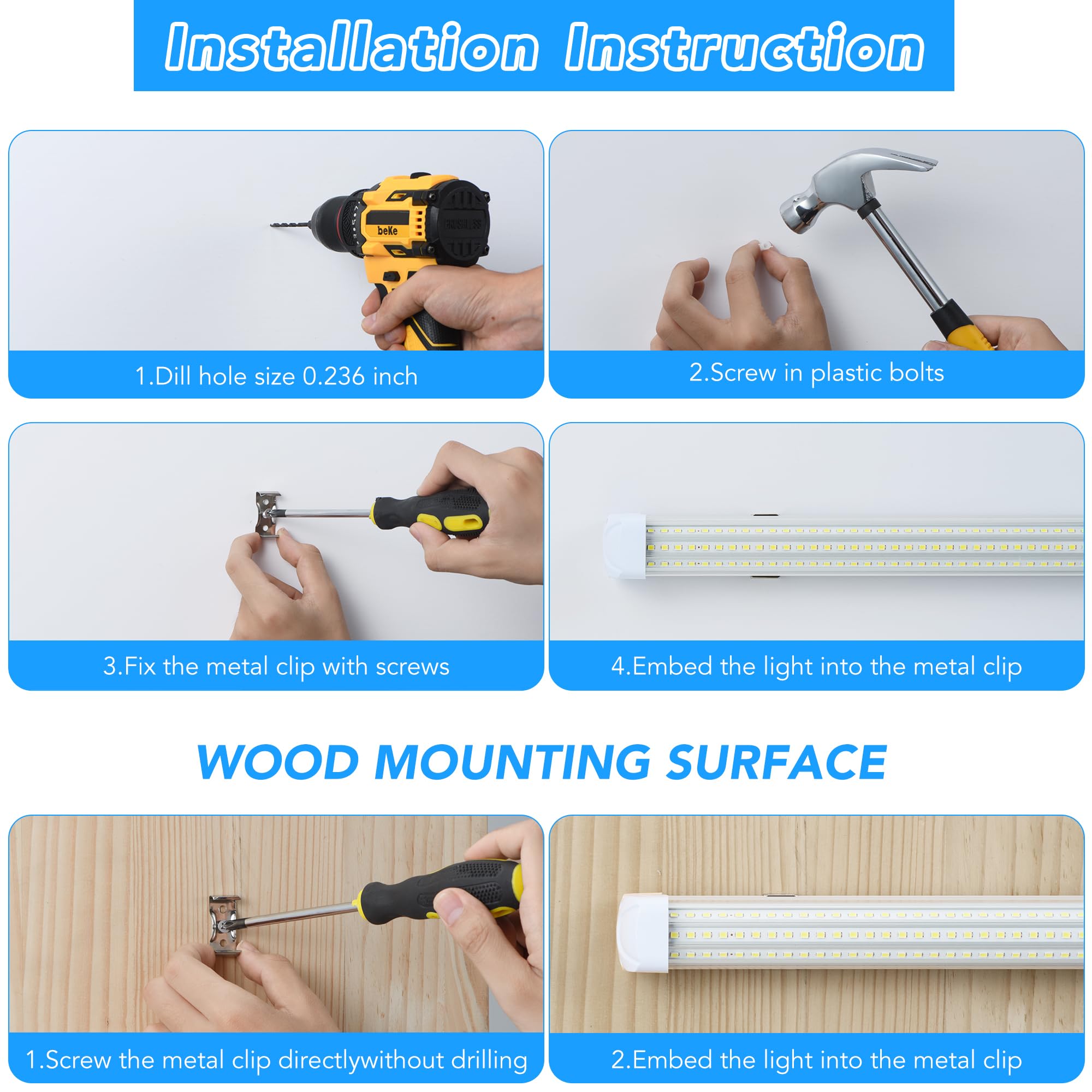 T8 LED Shop Lights 4 Pack Garage Light 4FT 60W 9600LM 6500K Work Lights Ceiling LED Linkable Lighting — view 4