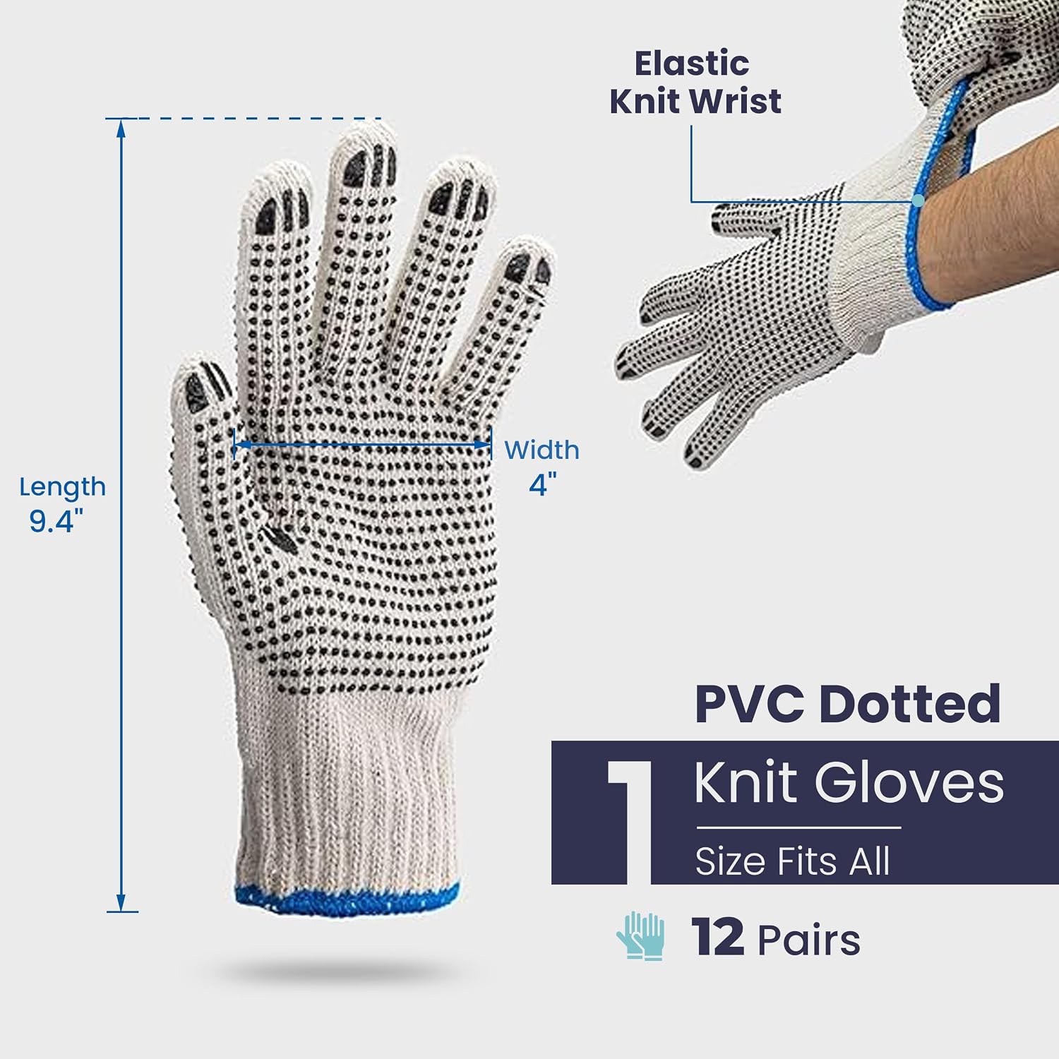 FMP Brands 12/24/240 Pairs Safety Cotton Work Gloves with Grip Double Sided Dot Machine Knit Gloves