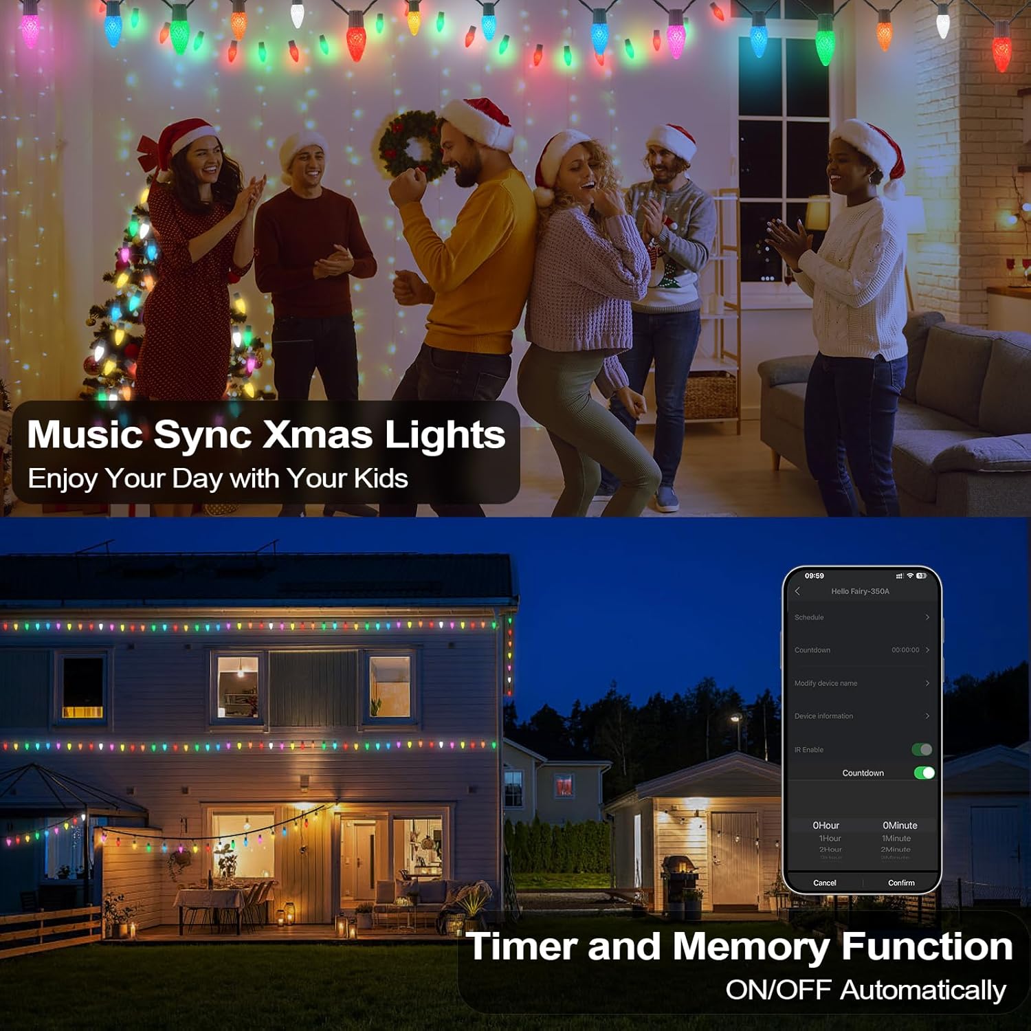 Crystal-Like 3D Polygonal Shell Christmas Star Tree Topper & Smart Christmas Outdoor Lights C9 66FT 100 LEDs