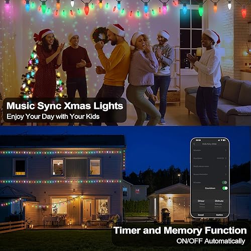 Miniatura 5 de Luces de Navidad para exteriores C9 de 66 pies, 100 LED, control remoto con aplicación inteligente, luces RGB enchufables, luces de Navidad de