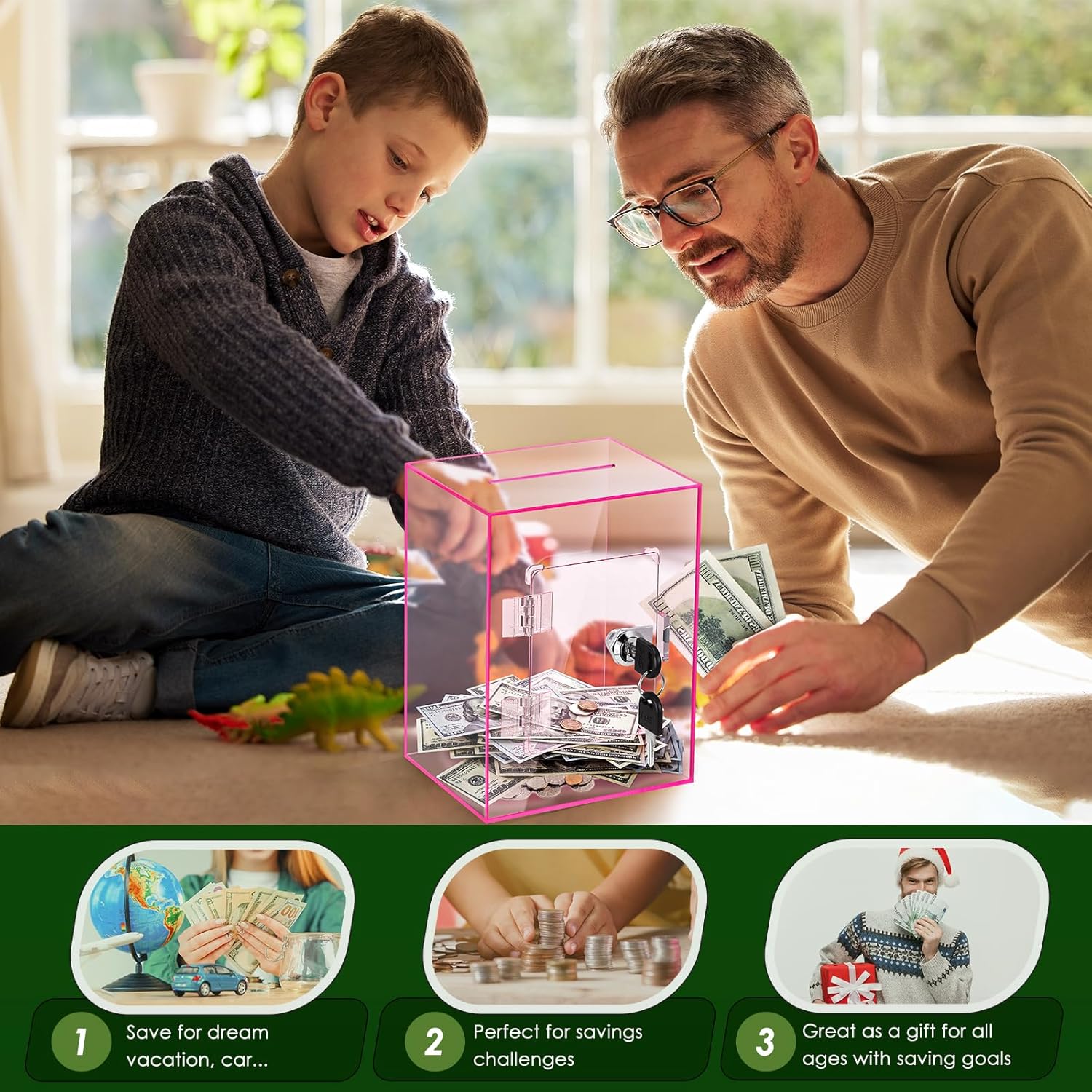 X-Large Piggy Bank for Adults Kids, Vcertcpl Acrylic Clear Piggy Bank with Key Money Saving Box for Cash Saving, Openable Adults Bank for Real Money Bank Coin Bank Change Jar (Pink) thumbnail