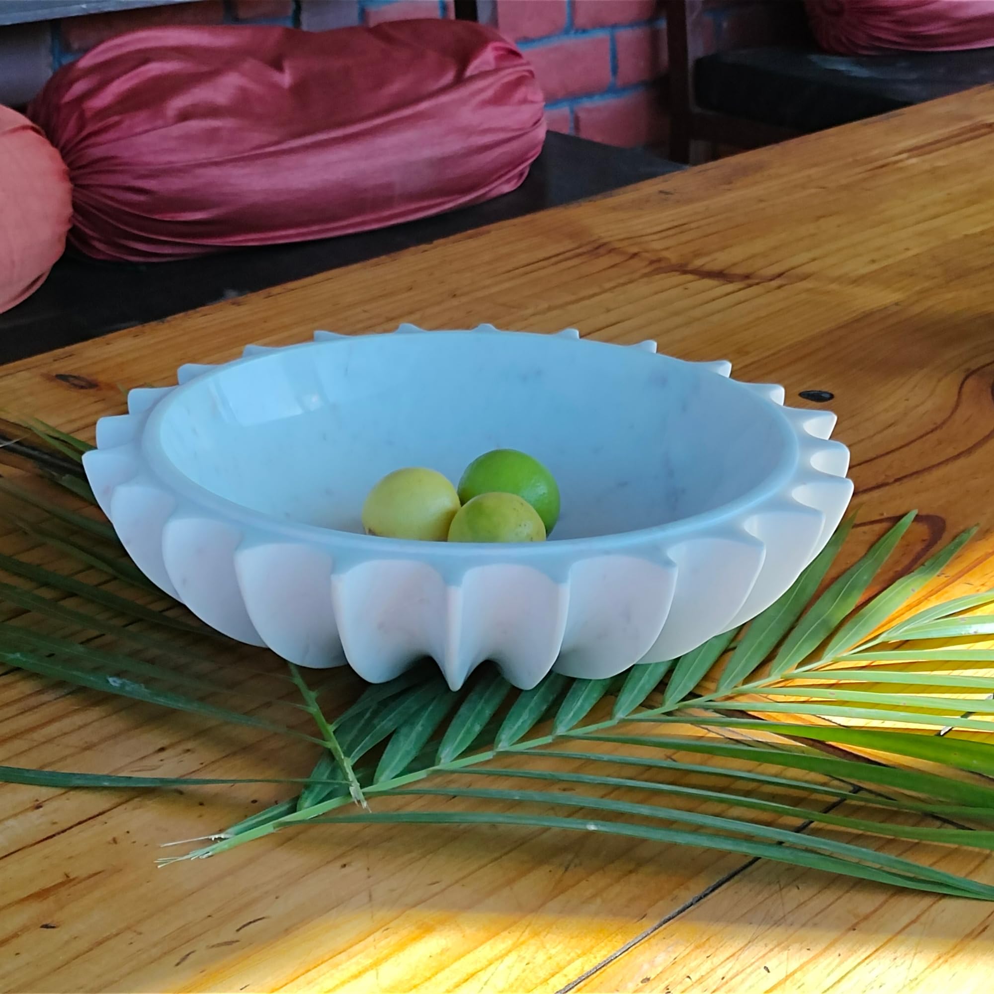 CRAFTFOBIA Marble ruffle bowl 12 inches White Fluted Fruit Bowl Perfect Coffee Table Centerpiece Catch all Scalloped ruffle marble decorative bowl (12 INCHES)