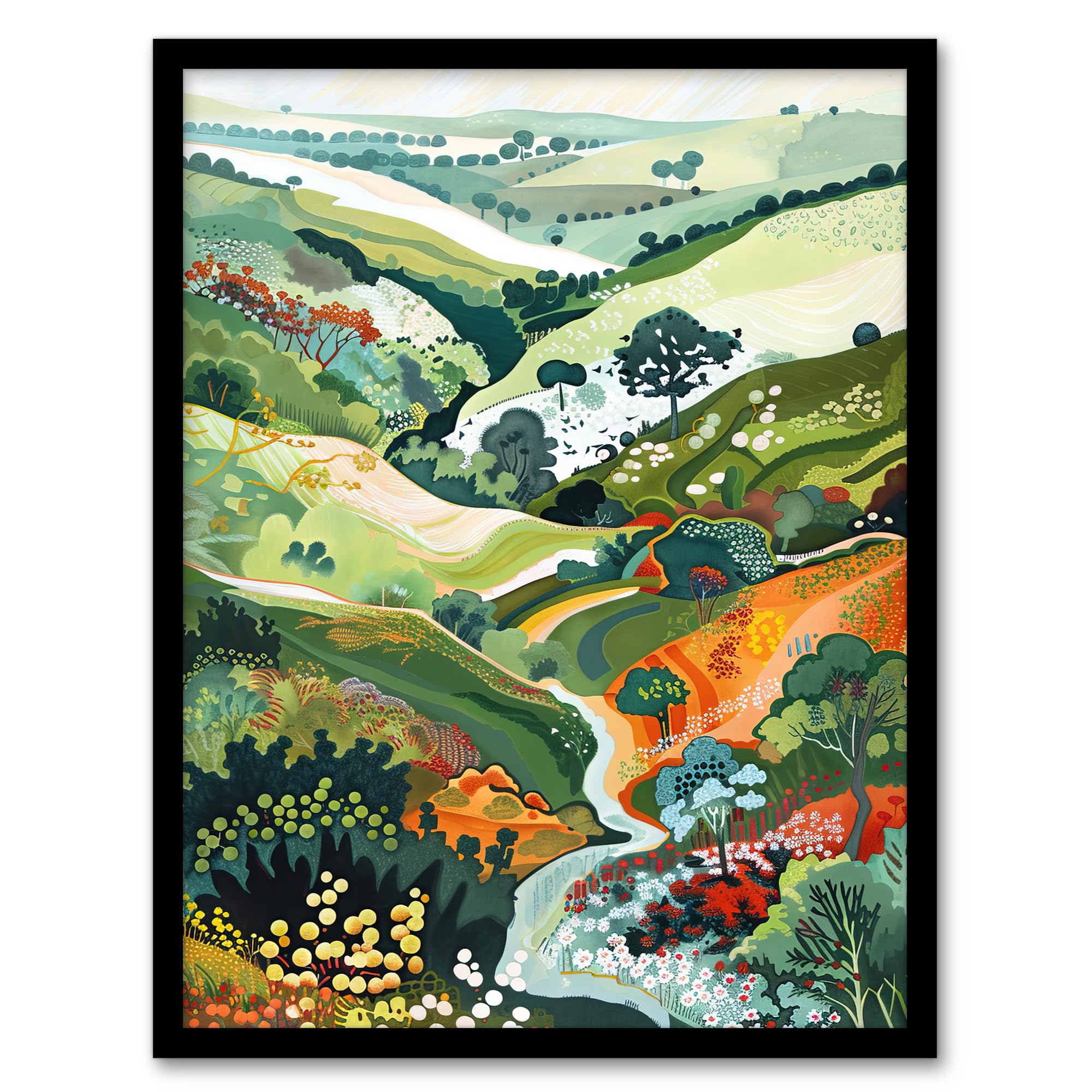 Artery8 Otley Chevin Forest Park Painting Trippy Summer Living Room Artwork Framed Wall Art Print A4