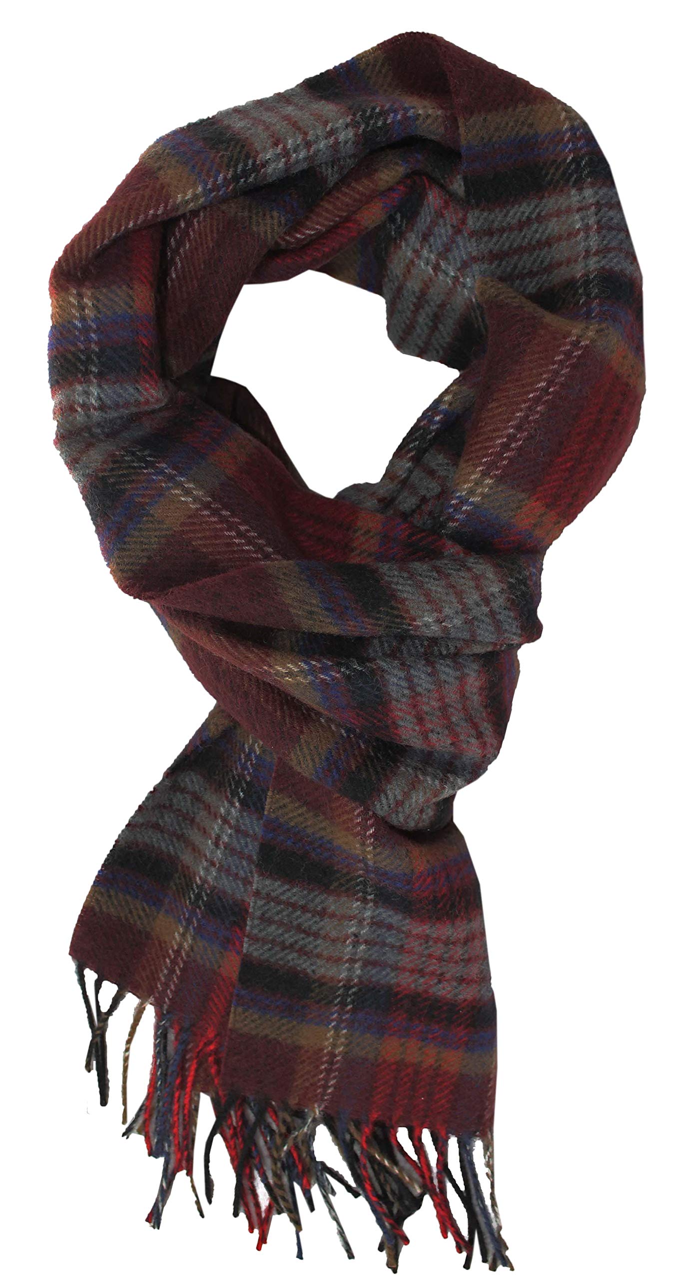 Herensjaal, wollen sjaal, wintersjaal, warm, geruit, modieus, meerkleurig, wol, 180 x 29 cm, Made in Germany, rood
