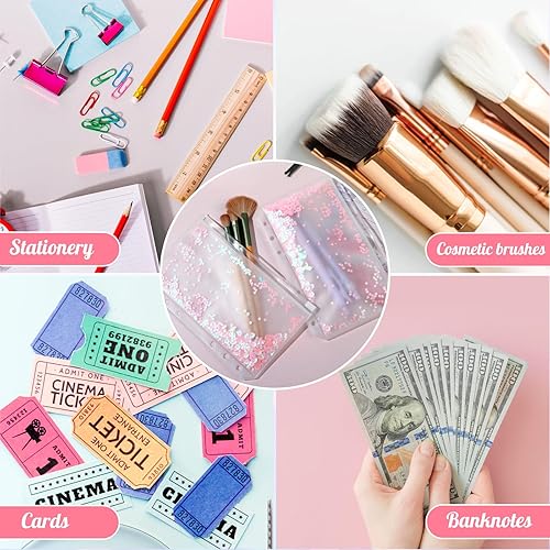 Miniatura 9 de NEWEST 12 piezas A6 con 6 agujeros para carpeta de PVC suave, bolsas sueltas de hojas sueltas, decoración de lentejuelas, sobres de presupuesto para