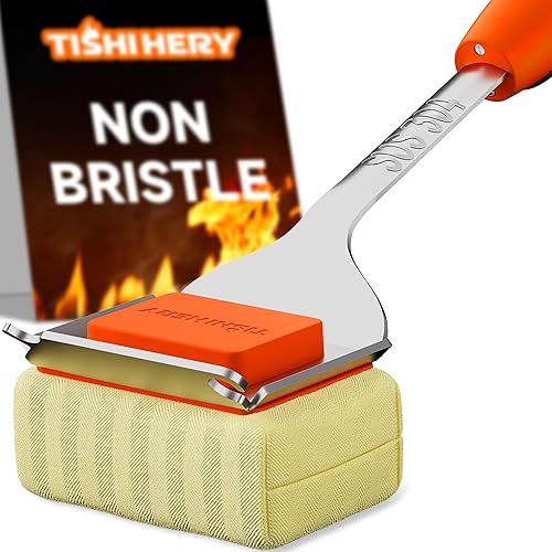 Grill Brush Bristle Free for Outdoor Grill, Steam Grill Cleaning Brush Replaceable Head, Extended Handle, Safe BBQ Cleaner Brush with Scraper for Cast Iron Stainless Steel Porcelain Grates