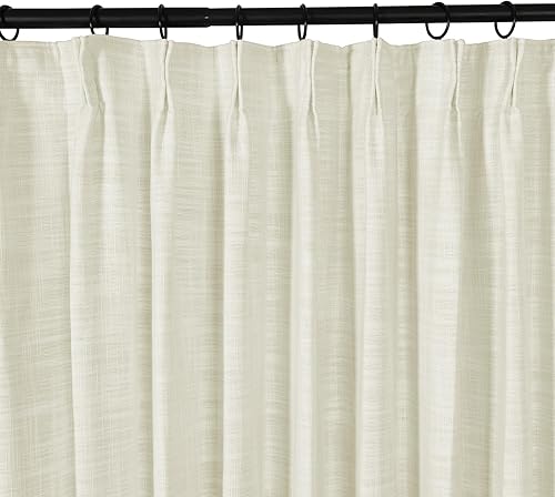 Miniatura 2 de TWOPAGES Cortina plisada de mezcla de lino marfil para comedor, cortina con forro de doble capa para oscurecer la habitación, filtro de luz, cortina
