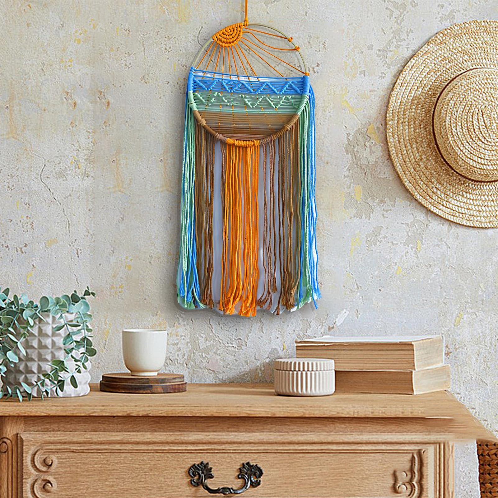 GOGLAM Arazzo Da Parete In Macramè Bohémien – Decorazione Con Sole E Acchiappasogni Colorato, Fatto A Mano, 60x30 Cm Per Soggiorno