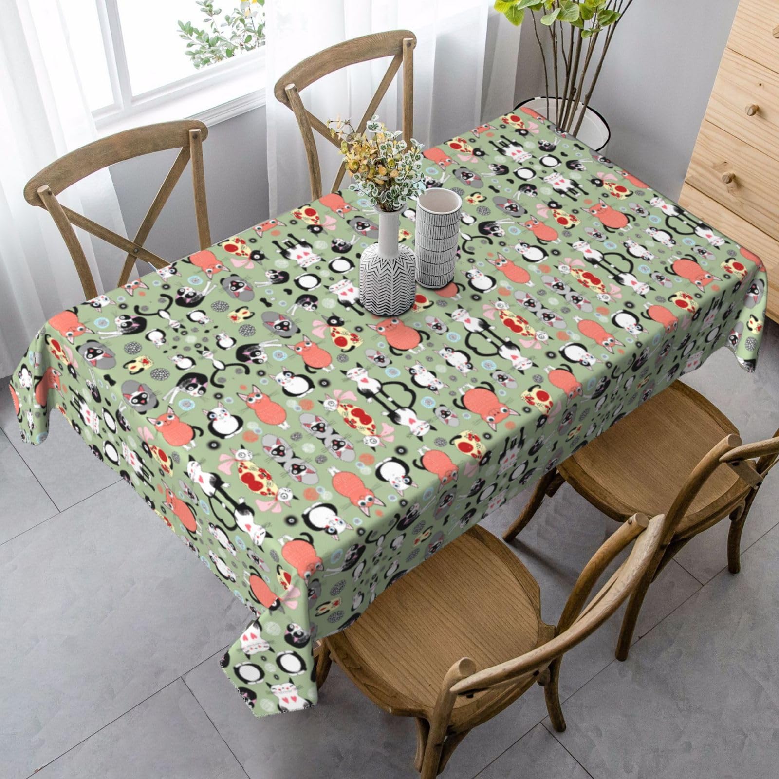 Hgnbcsa Lovely Cartoon Cats Tablecloth,Rectangle Table Cloth Wrinkle Resistant & Washable Peach Blossom Velvet Fabric