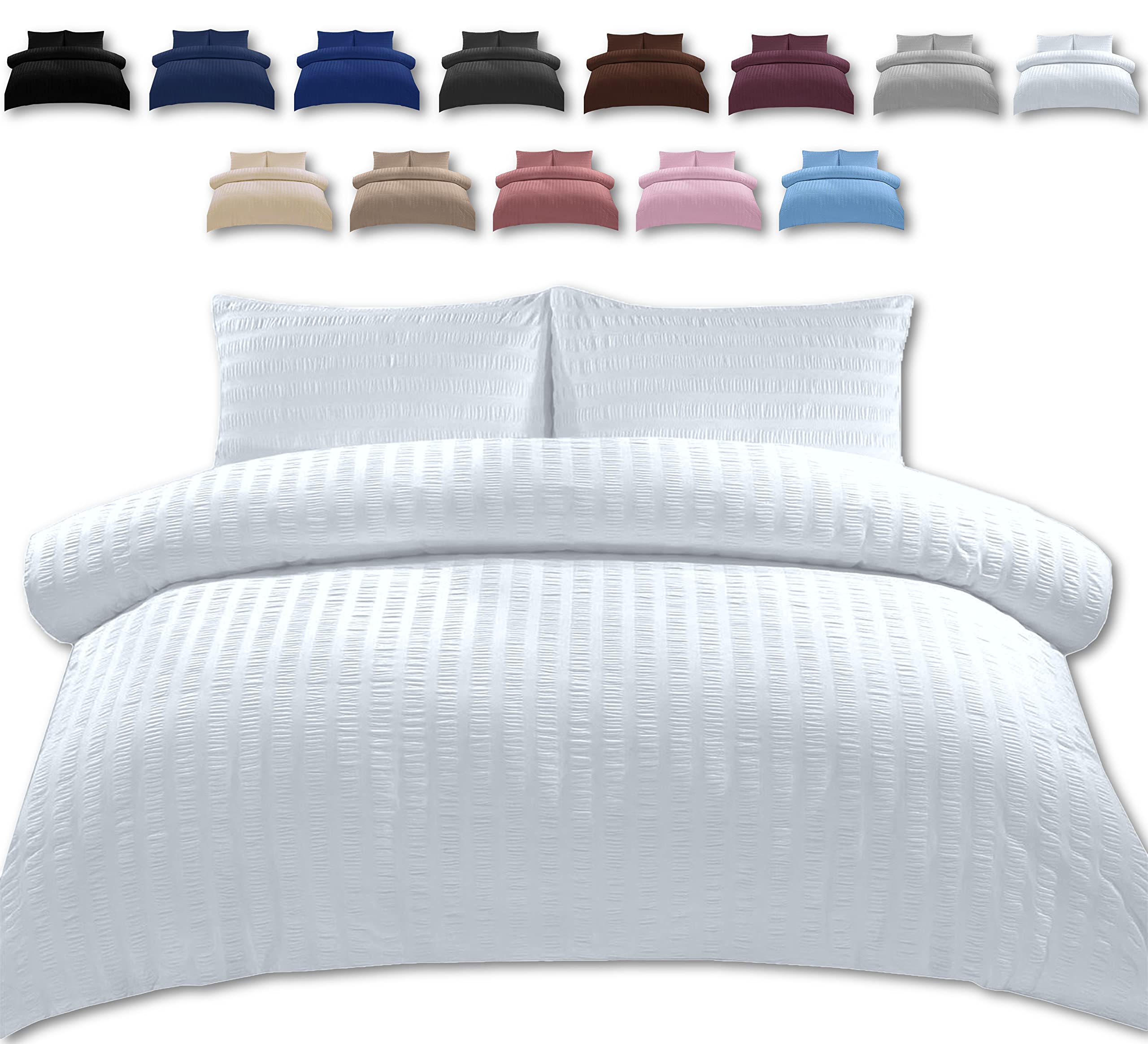 Thewhitewater Limited White Thewhitewater Single Bed Duvet Set - 2 In 1 Seersucker Bedding Set - Single Duvet Cover + Matching Pillowcase - Virgin Polyester Of Microfibre (, Single - Duvet Cover Only)