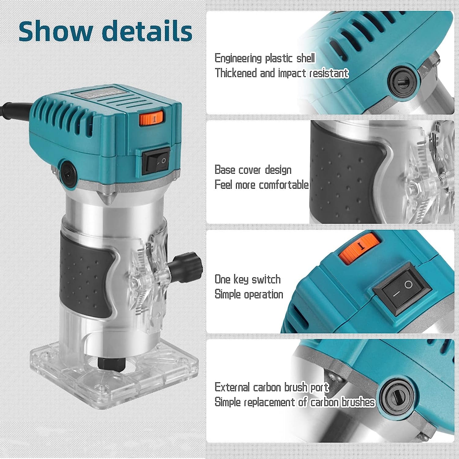 Rifilatore Fresatrice Verticale Elettrica 800W 3000RPM con Regolazione Velocità Fresatrice Palmare Rifilatore per Legno 6mm 6.35mm 8mm Fresa a una Mano per Bordi Lavorazione del Legno