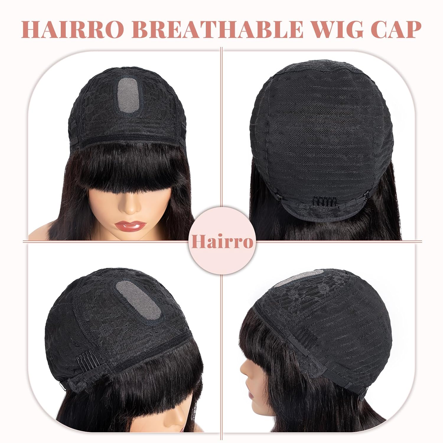 Hairro Short Bob Wigs Human Hair Light Yaki Straight With Bangs Glueless Wigs 100% Brazilian Virgin Hair for Women Natural 10 Inch Black