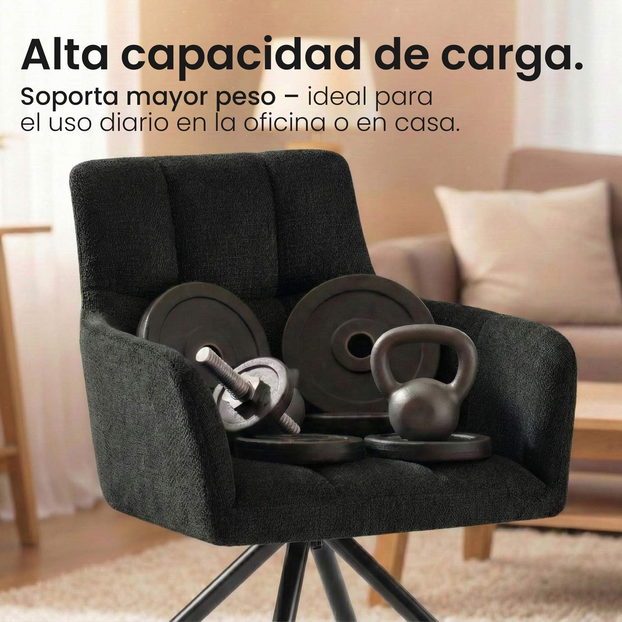 CLP Silla de Comedor Jonah, sillón Giratorio con reposabrazos, Mecanismo de Retorno automático 180°, tapizado en Tela fácil de Limpiar Color:Negro