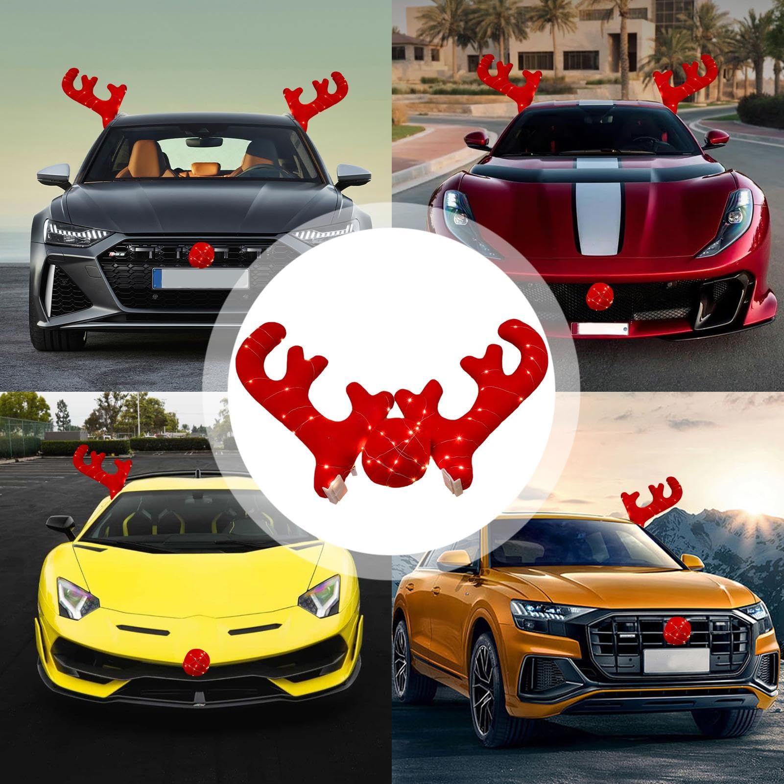 Bois de cerf pour Voiture | Décoration de Voiture en Bois de Renne de Noël - Ensemble Cadeau de Costume de Camion de Voiture, Kit de Voiture en Corne de cerf de noël, Accessoires Automobiles
