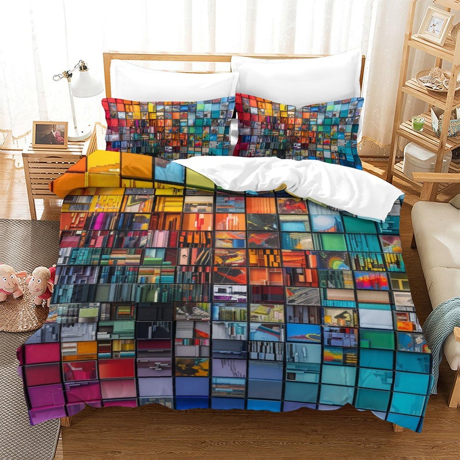Parure de lit enfant blocs de construction pour chambre ludique 140x200