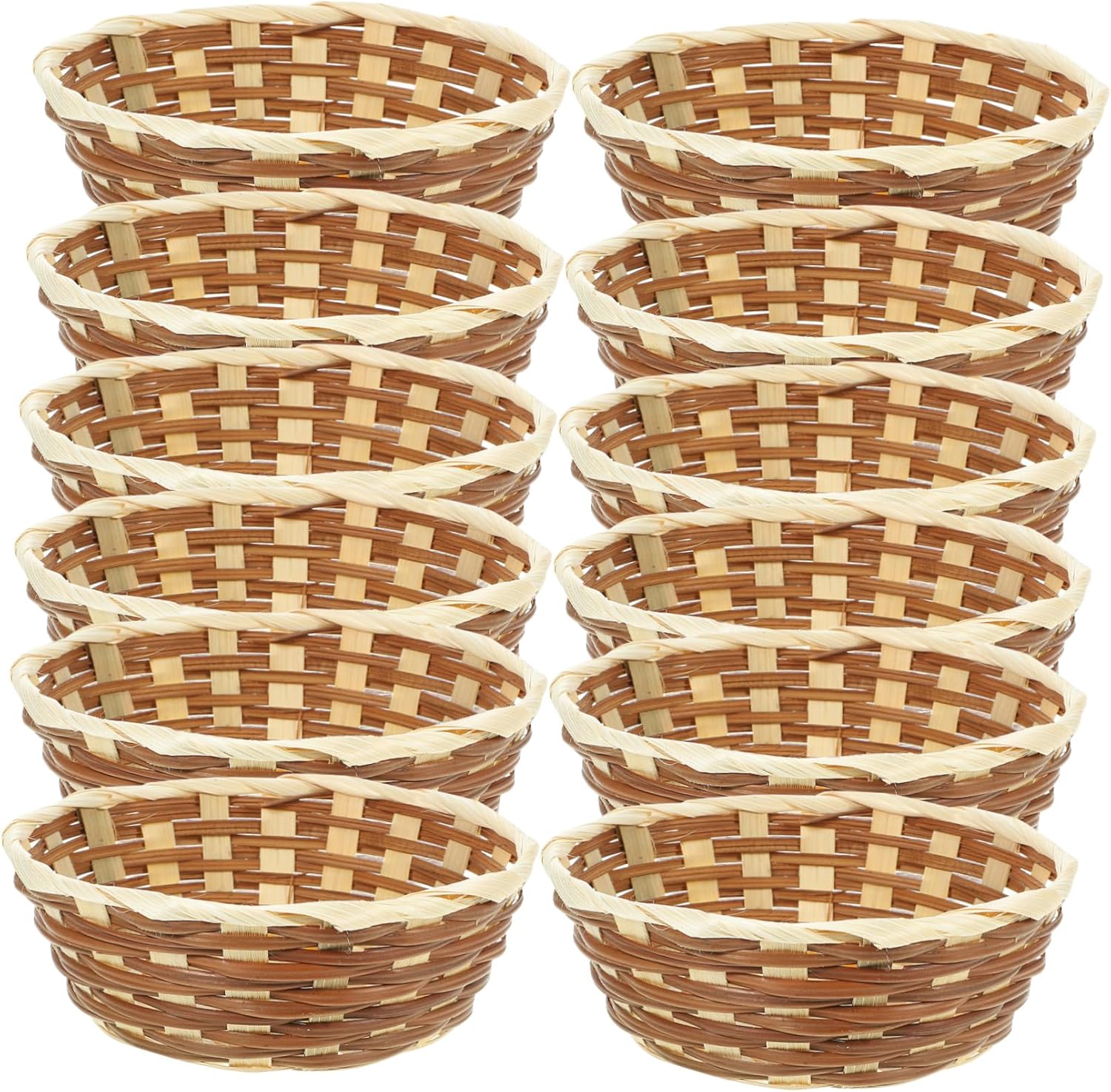 12pcs Bamboo Fruit Basket Storage Bread Proofing Home Use Woven Fruit Basket Decorative