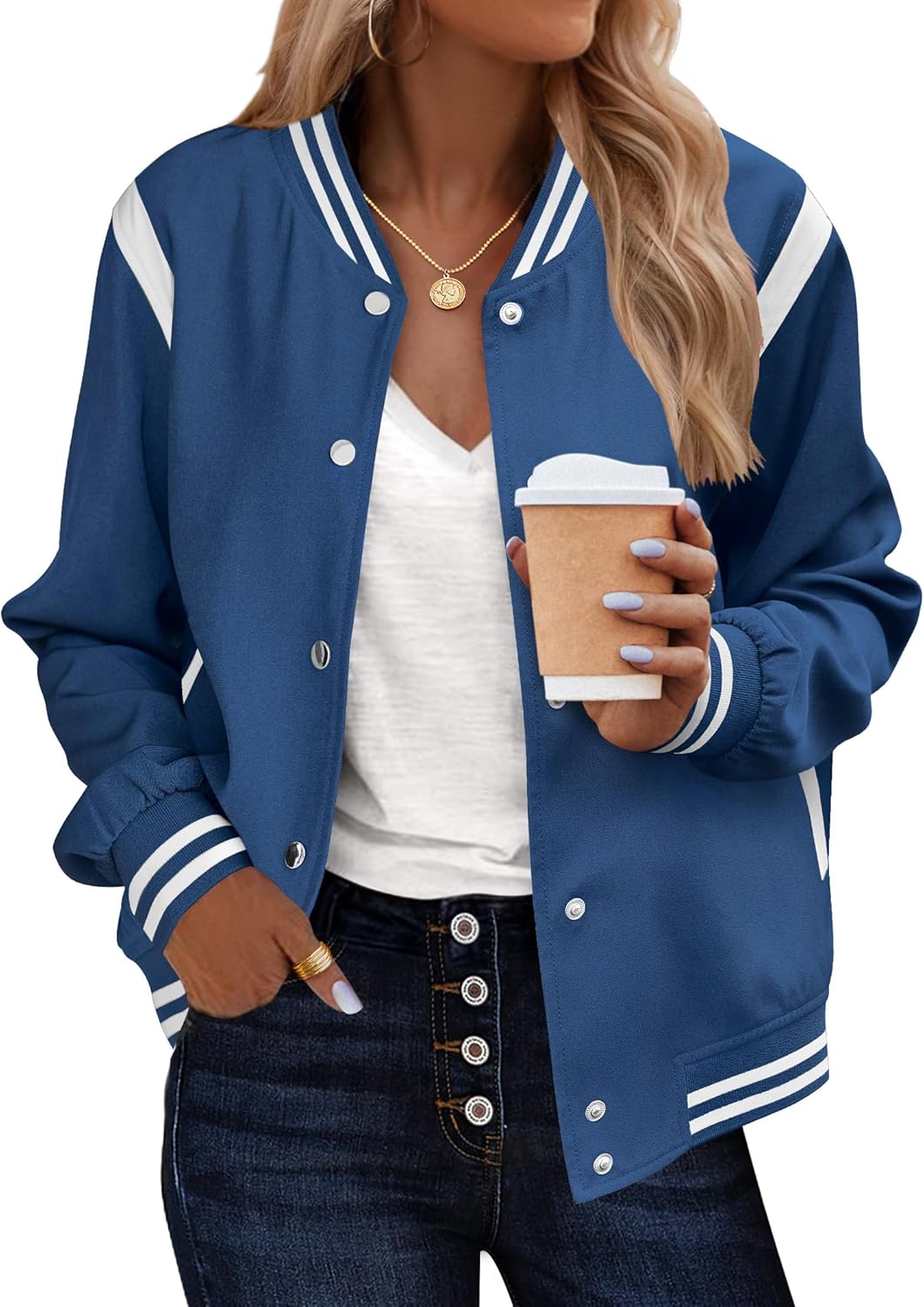 Zeagoo Bomber Jacket Women Varsity Casual Button Down Lightweight 2026 Spring Fashion Short School Outfits with Pockets