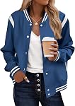 ZEAGOO Bomber Vestes Femmes Varsity Casual Légèreté Automne Mode Bouton Down Short Outerwear avec Poches