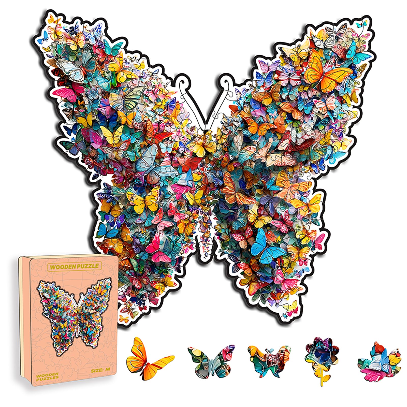 Wooden Puzzles for Adults, Butterfly Jigsaw Puzzles, Unique Animal Adult Puzzles, Irregular Creative Gift for Family AME,Christmas Birthday Gifts Home Decor