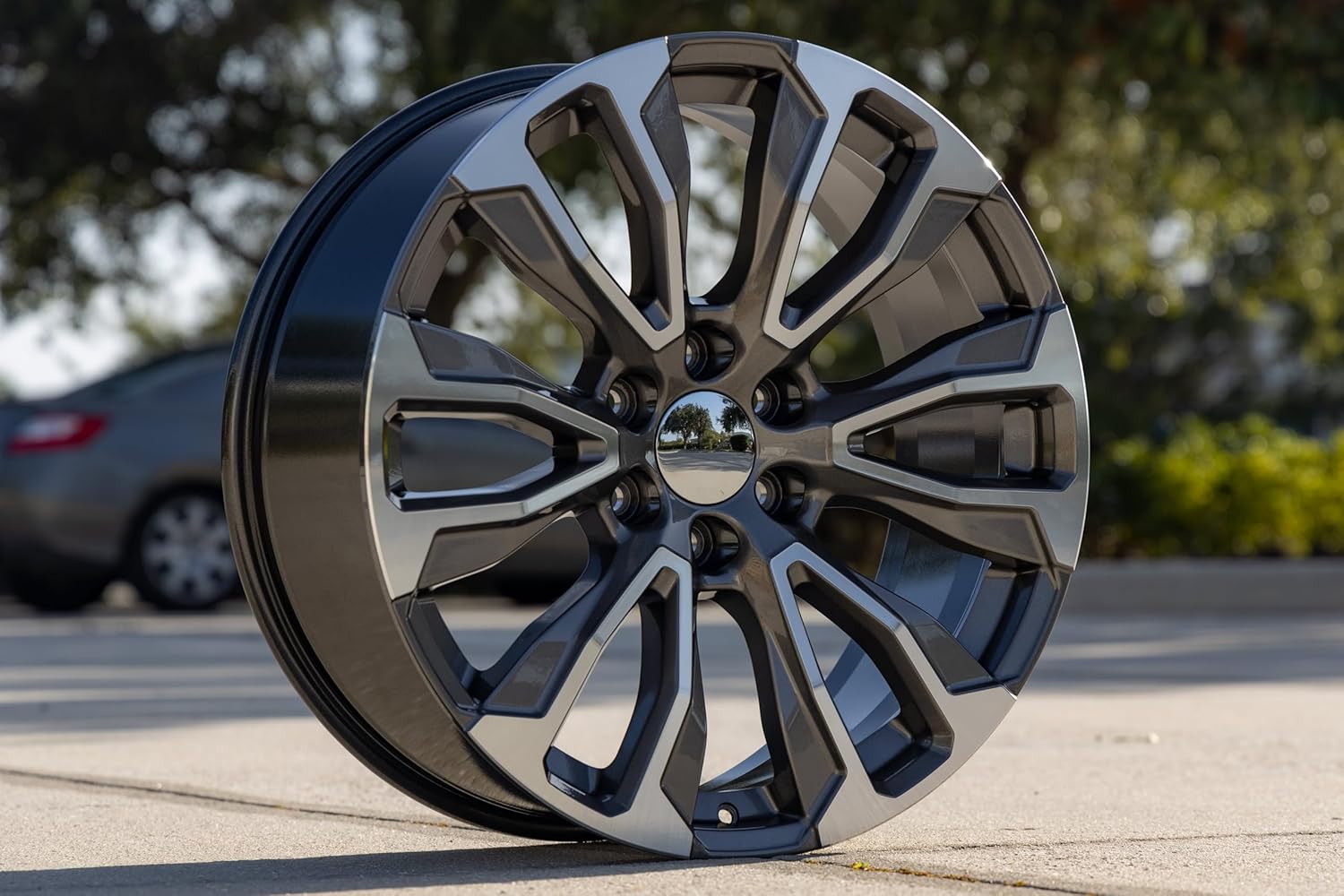 OE Wheels CV30 22 Inch Rim Fits Yukon Denali Style 6x139.7 22x9 Gloss Gunmetal Machined - Hollander 14025 (1)
