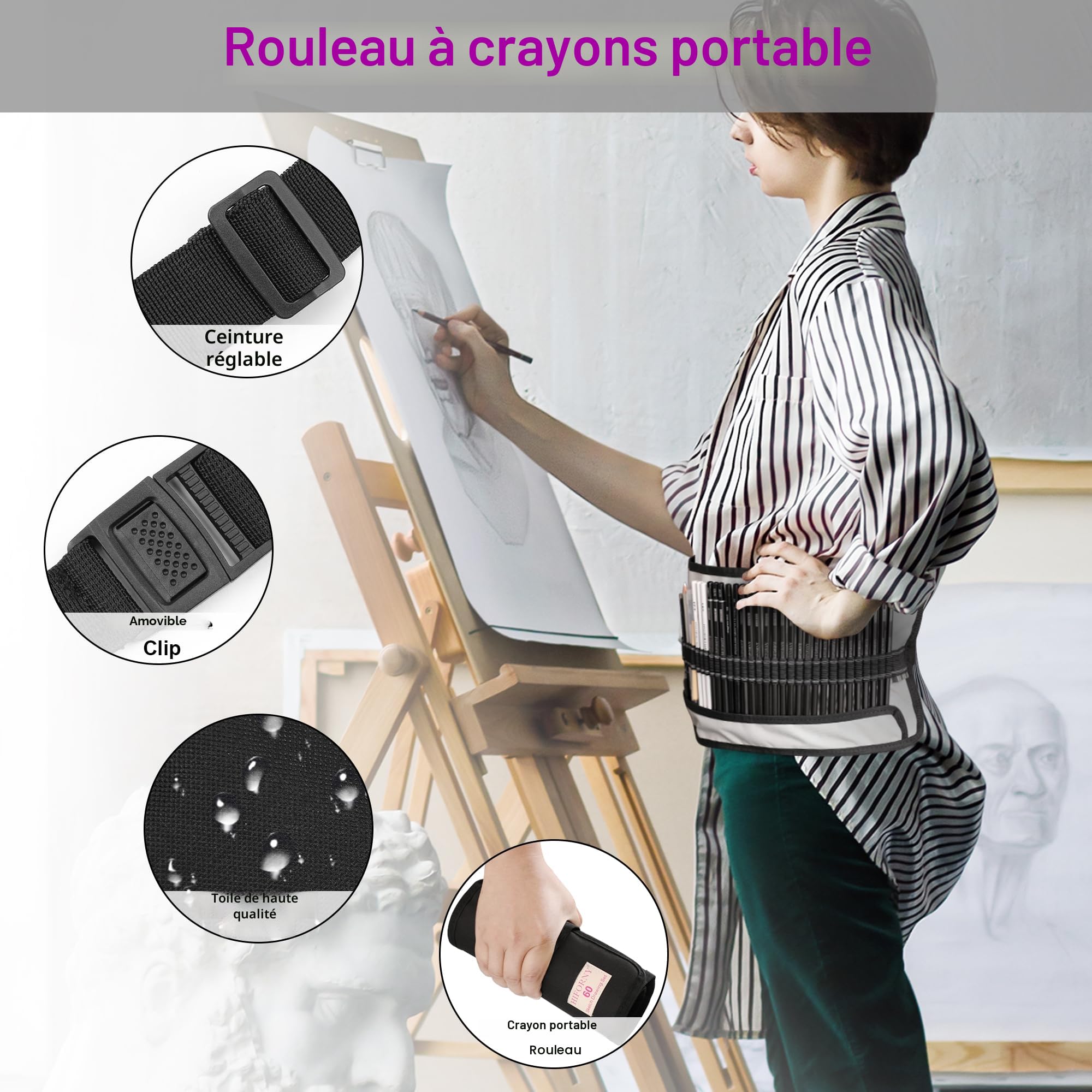 HIFORNY Lot de 60 Crayons à Dessin et Croquis - Fournitures Artistiques Avec Carnet de Croquis 3 Couleurs, Graphite, Fusain