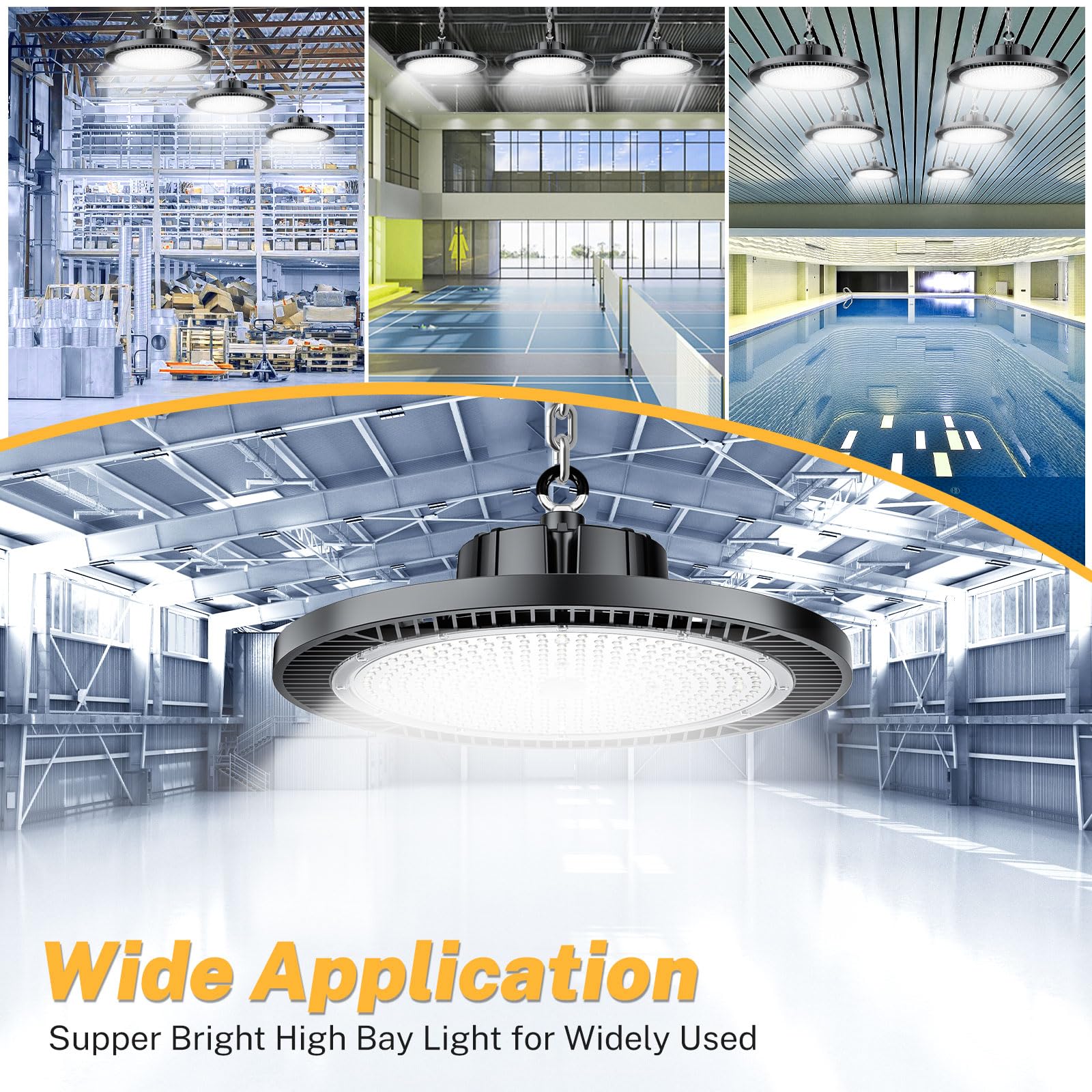 Super Bright 200W UFO LED High Bay Lights 30000Lm 5000K Daylight AC100-277V Play Plug 5ft Cable High Bay — view 8