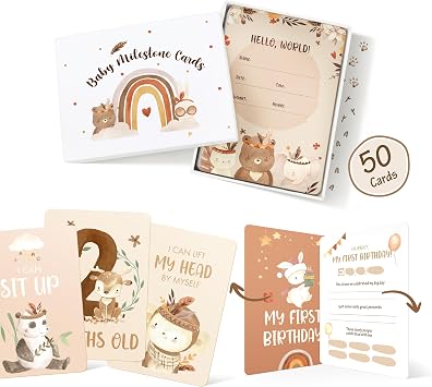 50 Baby Milestone Cards   Unisex Baby Memory Cards in Gift Box   Ideal for Baby Shower, New Parents & Pregnancy Gift Keepsake
